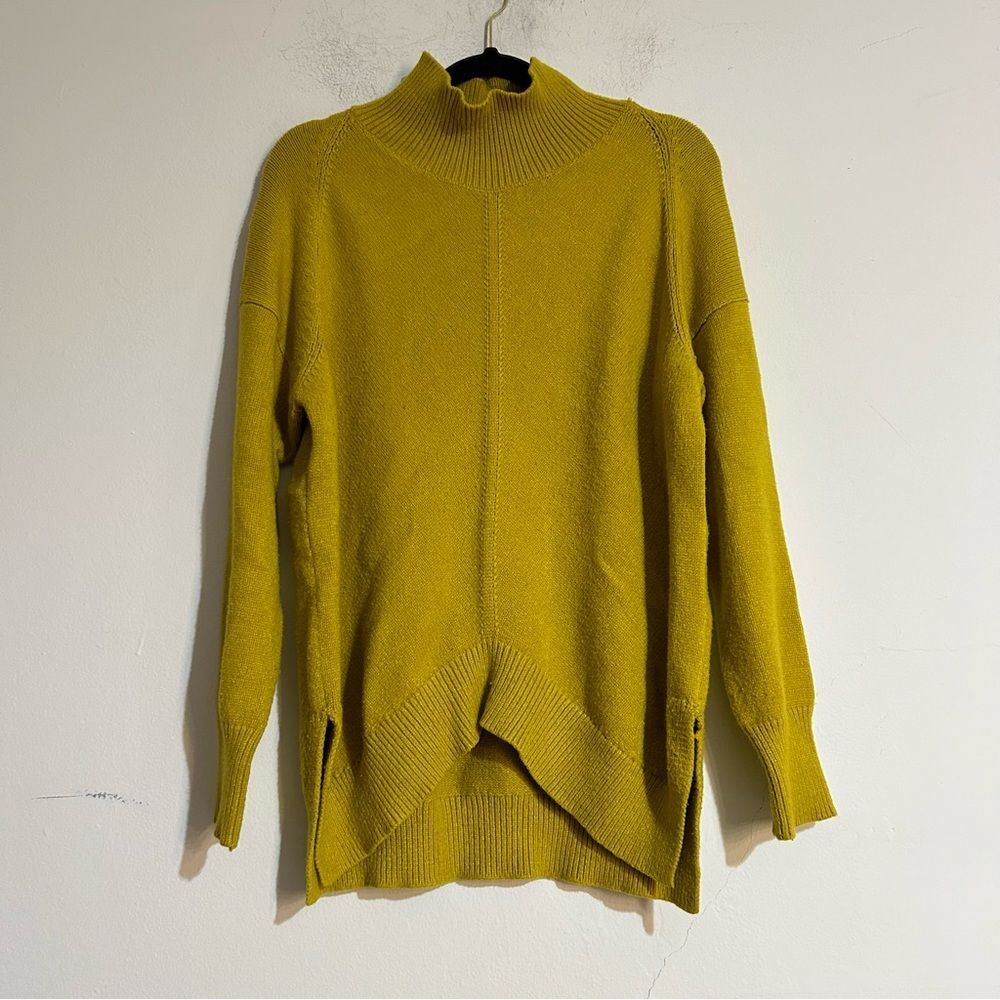 Anthropologie Maeve Crystal Tunic Sweater Mock Neck Neon Yellow Size Small
